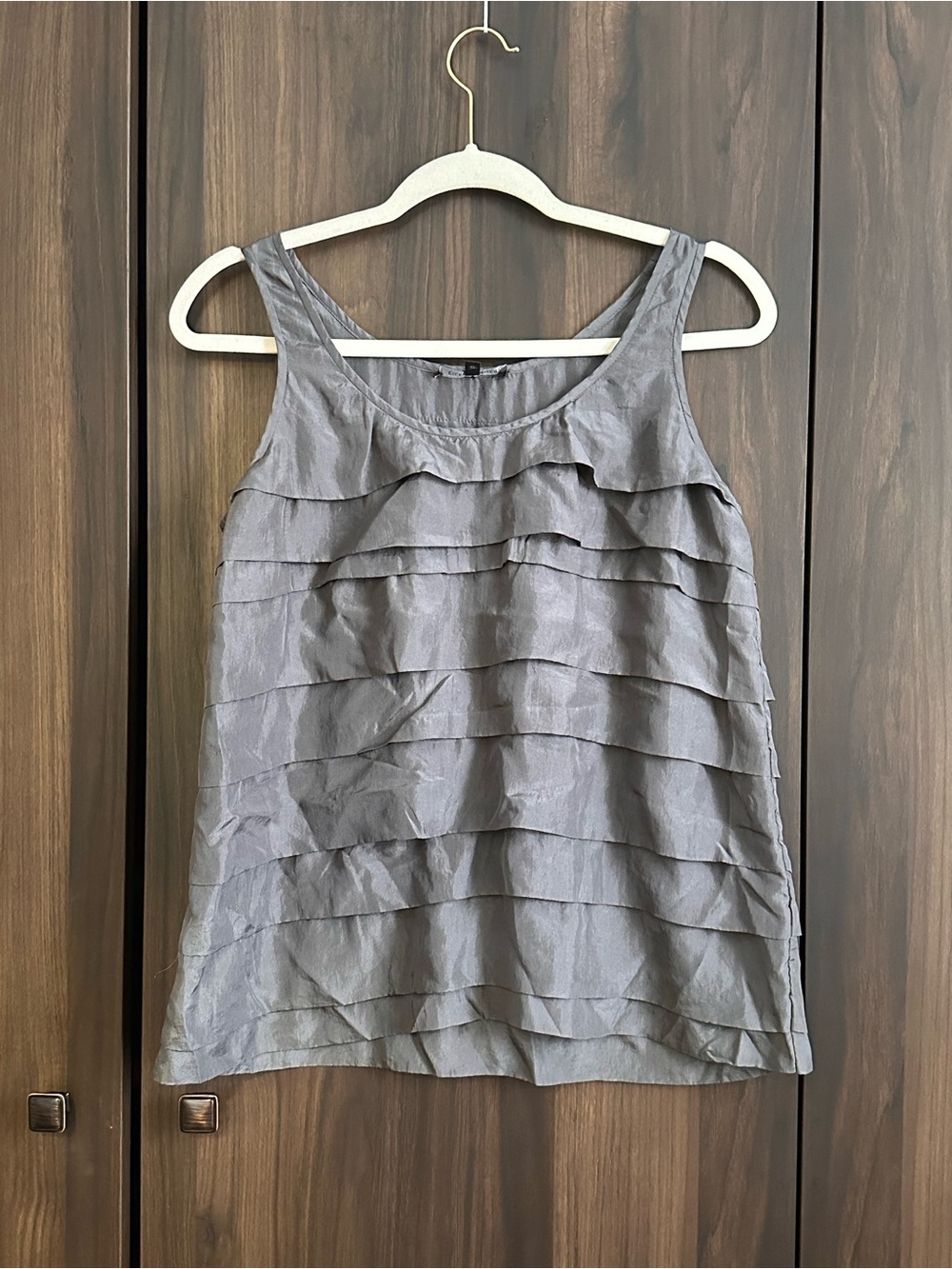 Eileen Fisher Layered Ruffle Sleeveless Top - Gray 100% Silk